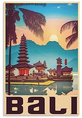 Bali Vintage-Reiseposter, Landschaft, 20 x 30 cm, Wandkunst, Kunstdruck, Leinwand-Kunst-Poster, modernes Familienschlafzimmer-Dekor-Poster