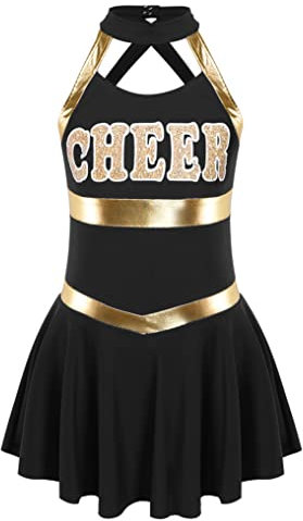 Doomiva Mädchen Cheer Leader Kostüm Cheerleading Tanzkleid Schulmädchen Uniform Schulkind Cheer Kostüm Ärmellose Minikleid Schwarz 170-176