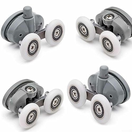 Jayruit 4pcs Shower Door Wheels, 27mm Twin Butterfly Top Bottom Rollers, Silver Metal, Compatible with 6mm Glass Thickness
