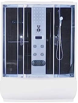 SANOTECHNIK Komplettduschkabine NEVADA 87×154×225 cm – All‑in‑One Komplettdusche | 5 mm ESG, Dampfgenerator, 8 Massagedüsen, LED‑Kopfbrause, Touch‑Radio, Sitzwanne 48 cm, PR150