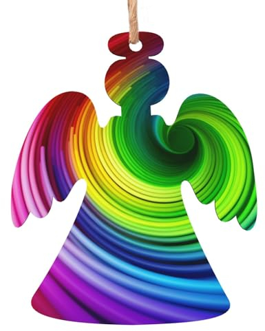 Regenbogen Spirale Weihnachten Holz Hängende Ornamente Holz Engel Form Ornamente Weihnachtsbaum Hängende Dekor Holz Handwerk für Xmas Urlaub Party Baum Dekor 1
