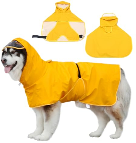 WUFANC Impermeabile Cane - Giallo Impermeabile per Cani con Cappuccio Trasparente - Mantellina Cane Pioggia con Foro per Guinzaglio Invisibile, Adatto a Cani di Taglia Grande, Media e Piccola (5XL)