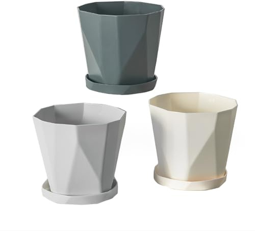 JPORSHU Plant Pots 16CM 3 Pack Indoor Plastic Flower Pots，with Drainage Holes and Saucers Plastic Flower Pot Set Indoor Outdoor for (medium)