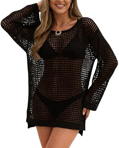 Beach Cover Up Women Beach Dress Summer Crochet Top Bikini Cover Ups Beachwear Sexy Swimwear Black