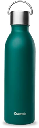 Qwetch - Borraccia Termica Active 600ml Verde smeraldo - Bottiglia termica in Acciaio Inox 90% Riciclato - Mantiene freddo per 24 ore e caldo per 12 ore - Senza perdite & senza BPA - A nsa ergonomica