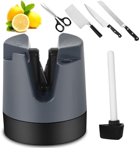 Dachiy Aiguiseur Couteaux Professionnel, Aiguiseurs De Couteaux À Réglage, Automatique De L'angle Pour Les Couteaux À Lame Droite, Les Couteaux Dentelés Et Les Ciseaux (Gris)