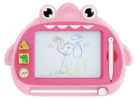COLGE Zaubertafel Maltafel Magnettafel Zeichentafel Malbrett mit 3 Stempel für Kinder ab 2 3 4 5 Jahre Pädagogische Geschenk Kinderspielzeug Mädchen Jungen Reisegröße Hai-Design (Pink)