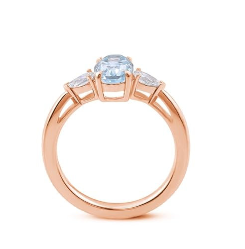 Ring Rosegold mit Stein, Damen 9K Roségold Ring mit ovalem Aquamarin und Moissanit (Größe Anpassen)