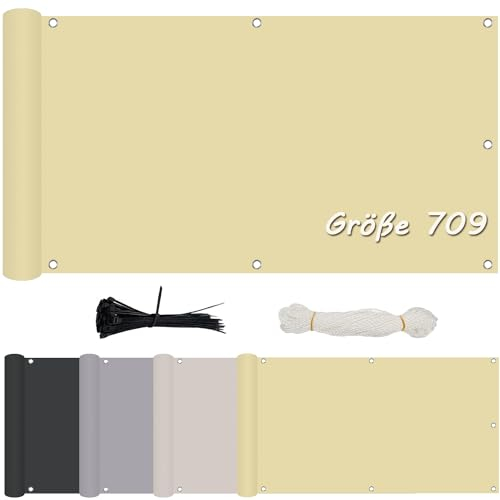 Ziligengsheng Balkon Sichtschutz Ohne Bohren, (700 Größen 4 Farben) Blickdichte Balkonverkleidung Balkonabdeckung Wetterfest UV-Schutz 100% Schutz der Privatsphäre für Balkon Garten Beige 100x750cm