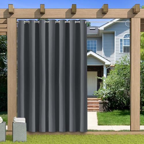 KUZRZNH Outdoor Vorhang Blickdicht Wasserdicht Wetterfest Blackout Outdoorvorhänge mit ösen, Sichtschutz Sonnenschutz Gardine/Vorhänge for Patio Balkon Pavillon,Dunkelgrau,1 Stück|155x213CM(BxH)