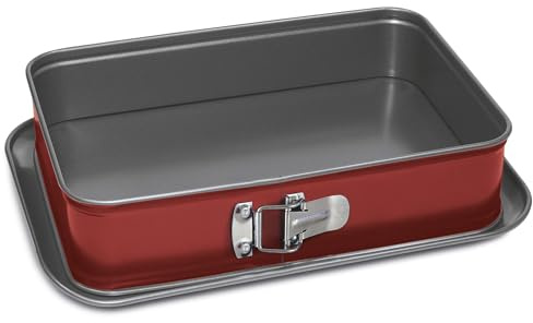 Guardini Rossana 2.0, rechteckige Form mit Tropfschutz, mit Antihaftbeschichtung, doppellagig, aus Hi-Top-Stahl, 19 x 28 x 7 cm, Rot und Grau