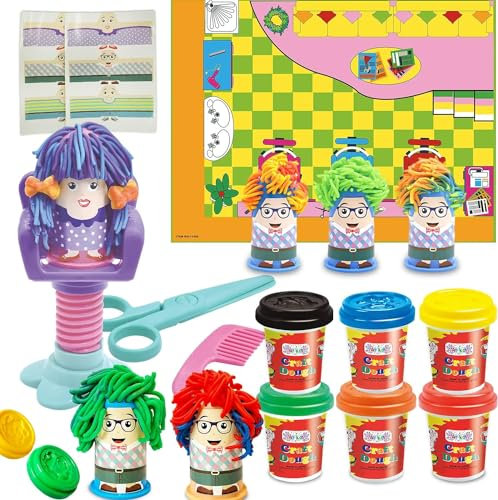 OTONOPI Dough Play Haircut Play Colour Dough Hair Salon Modeling Dough Crazy Cuts Stylist Barber Shop Pretend Play Toy Set with Wheat Doughs and Tools for Kids