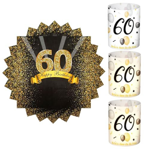 32 Stück Servietten 60. Geburtstag+8 Stück Windlicht Tischdeko 60 Geburtstag Schön DASS Du Da Bist Deko 60. Geburtstag Frau Mann Geburtstag Windlichter Servietten Happy Birthday Tischdeko