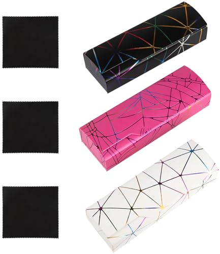 RISF 3 Stück Brillenetui Hardcase, Mode Glasses Case, Tragbares Brillenetui, Brillenetui mit Brillenputztuch, Brillenetui Damen Männer für Brillen Sonnenbrille Lesebrillen