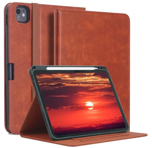 HEISHAYU Funda para iPad Pro 11 Pulgadas M4 2024 (5.ª generación), Case de TPU con Pencil Portalápices,Marrón