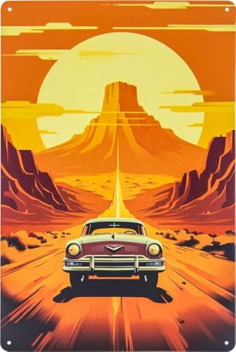 Deko Blechschild für Auto und Route 66 Fans, Vintage Garagen und Werkstatt Schild, 20 x 30 cm (Auto 1)
