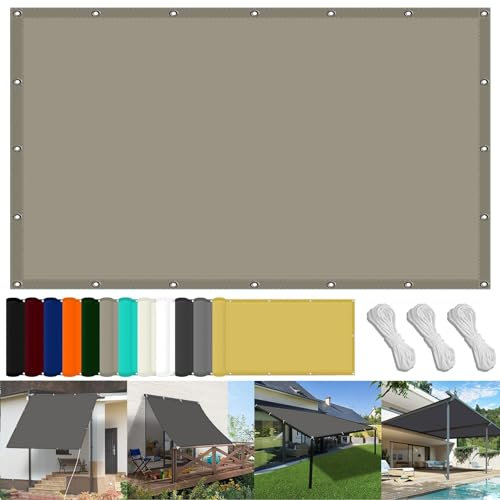 Toldo impermeable de 150 x 200 cm con bloqueo UV para patio, piscina, terraza, invernadero, tela de sombra caqui con cuerda gratis y kit de fijación