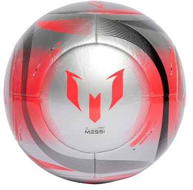 adidas Unisex Messi Club Ball, Silver Metallic/Lucid Red/Black, 3