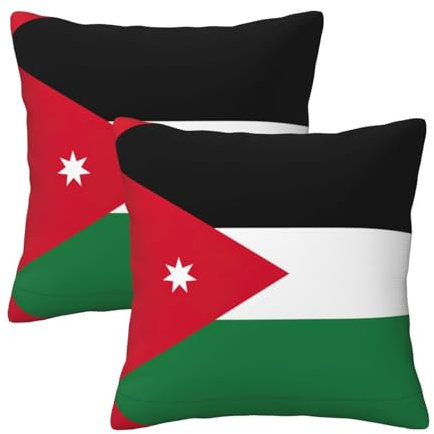 Mjinbiao Kissenbezüge mit jordanischer Flagge, dekorativ, quadratisch, für Couch, Sofa, Wohnzimmer, 2 Stück