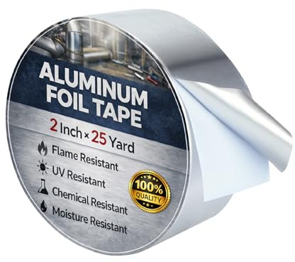 Bates- Aluminum Foil Tape, 2 Inch x 75 Feets, 3.6 Mil, HVAC Heat Tape for Ductwork, Dryer Vent, Air Conditioning, Furnace, Pipe Insulation, Waterproof, Flame, UV & Chemical Resistant