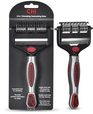 CHI FOR DOGS 2-in-1 Dematting Deshedding Rake, Flip-Out Fine Rake for Deshedding and Smoothing, Large Rake for Dematting Dogs; Dog Grooming Tool for Mats and Knots