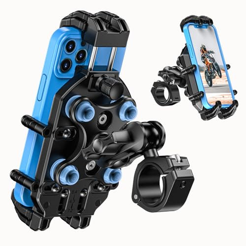 Motorcycle Phone Mount with Vibration Dampener & Secure Lock，[Size Adjustable] Bike Cellphone Holder for ATV Scooter for 5.4-7.2 Smartphones