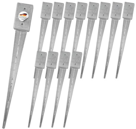 SunnyDeals Einschlaghülsen für Pfosten 9x9 cm | 13er Set Bodeneinschlaganker verzinkt | Einschlaghülsen ca. 91x91x750 mm | Bodenanker für Kantholzpfosten ohne Betonieren