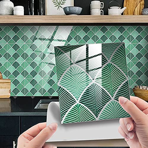 DOTBUY-SHOP 25 Pièces Autocollant Carrelage Feuille Verte pour Cuisine Salle de Bain, Autocollant Carreaux Imperméable, Auto-Adhésif Stickers Carrelage DIY Stickers Carreaux (Vert,15x15cm)