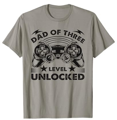 Funny Dad Of Three Level Unlocked Promoted To Daddy Again T-Shirt
