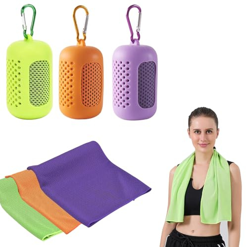 dogmoon Kühlende Handtücher, 3 Stück Schnelltrocknendes Sporthandtuch mit Tragbaren Silikonhüllen, Cooling Towel, Kühltücher Sporthandtuch Microfase für Fitness Outdoor Sports(30 x 90cm, 3 Farben)