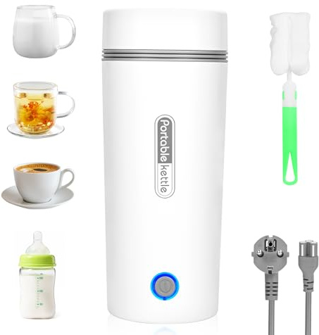 Dreamhigh® Reisewasserkocher, 350ml Mini Wasserkocher, 300W Wasserkocher Klein aus Edelstahl, Reise Wasserkochers für Camping, Unterwegs Heizung Automatisch Abschalten für Tee,Kaffee (220V)
