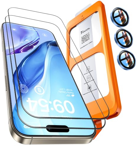 TOCOL 2+1 Pack for iPhone 16 Pro Max Screen Protector+Camera Lens Protector | Instant Installation, 9H+ Tempered Glass, Full Coverage Protection, 8FT Military Grade Shatterproof, Bubble-Free, Light Blue