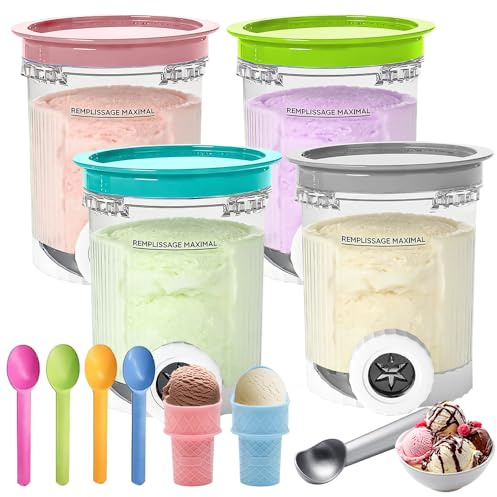 NAVESO 4 Pack Containers for Ninja Creami Swirl Pints and Lid, Replacement for Ninja Creami Containers, 500ML Ice Container for NinjaSwirl NC700 UK Series Ice Cream Maker Accessories, 4 Colors