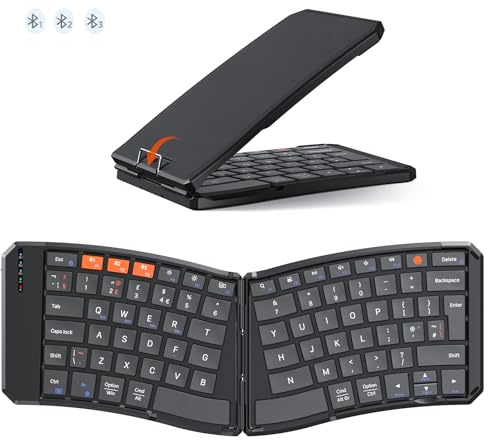 MEETION Ergonomic Foldable Bluetooth Keyboard, Portable Wireless | Ultra-thin rechargeable keyboard for work and travel, compatible with Windows, Mac, iOS, Android, tablets and PCs