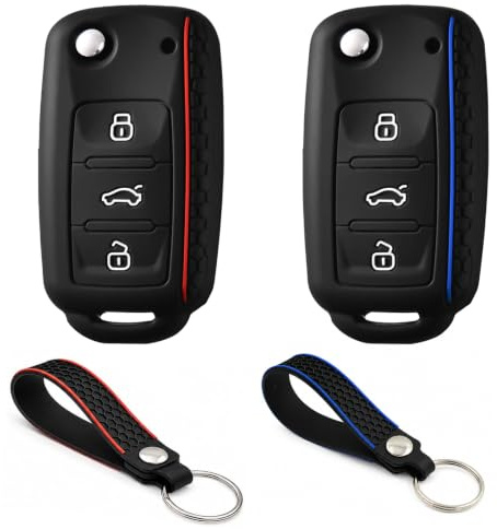 EcoJozon Schlüsselhülle Silikon für VW Golf 6, 3 Tasten, 2 Stück | Autoschlüssel Hülle, Silikonhülle mit 2 Schlüsselanhängern, kompatibel mit UP Polo T5 Caddy Tiguan Beetle EOS Jetta