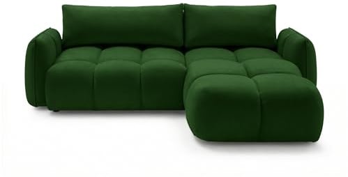 SOFILAND Ecksofa BELVEO mit Schlaffunktion und Bettkasten L-Form Ausrichtung Links Stoff Bluvel (Grün, Rechts)