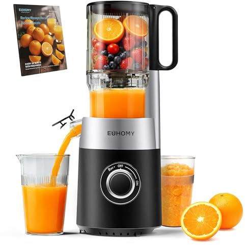EUHOMY Cold Press Juicer Machine, 135mm&1.8L Chute for whole Fruits and Vegetables, Self Feeding Slow Masticating Juicer with Auto-cutting Auger, Easy Clean, Triple Filter