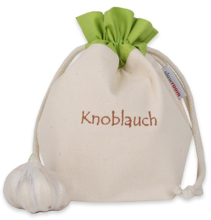 slowroom Gemüsebeutel aus Baumwolle 15 x 20 cm - Baumwollbeutel mit Kordelzug für Knoblauch Aufbewahrung - Praktisch und Schön Baumwollsäckchen zum Aufbewahren von Gemüse
