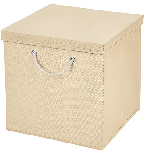 Stick&Shine 1x Aufbewahrungs Korb Creme Faltbox 30 x 30 x 30 cm Regalkorb faltbar mit Kordel und mit Deckel