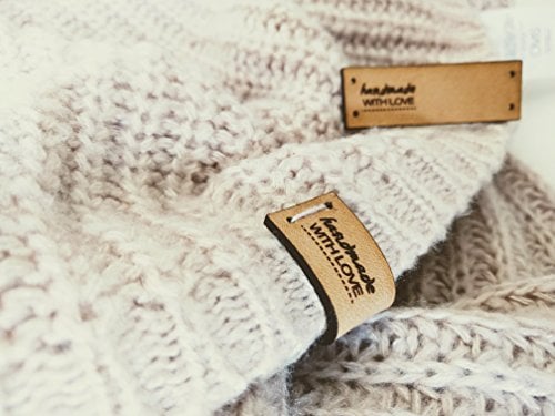 3DP Lederetiketten Handmade with Love MOD. E - Exklusive gravierte echte italienische Leder-Tags - Handmade Leather Labels Tags (15 Stück - Prime Standard Text)