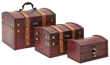 Juvale Schatztruhe Aufbewahrungsboxen – dunkelbraunes Holz, antiker Stil, Set mit 3 Stück – Piratentruhe Dekor & Schatzkiste für Klassenzimmer, Party-Dekorationen und Kinderspielzeug-Organisation