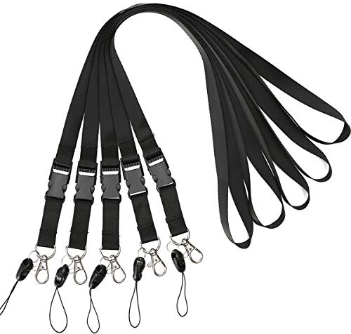YOUOWO 5x Umhängeband Lanyard 20mm Schwarz Steckverschluss + Handyschlaufe