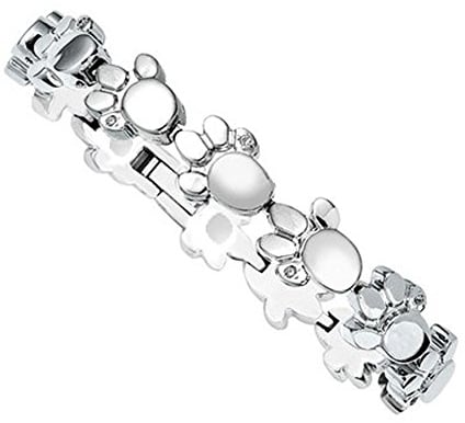 Tatzen Tierpfote Edelstahl Magnet Armband Magnetix Design Pfote Hund Katze glitzernde hochpräzise Kristalle Energetix 4you 2153 silber CNC S/M