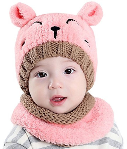 Xiang Ru 46-50CM Cartoon Ohren Kinder Sturmhauben Schlupfmütze Schalmütze Wollmütze Pink