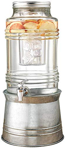 Circleware Dispensador de Bebidas de Vidrio Breeze con Base de Metal Que se transforma en Cubo de Hielo, Tapa Infusor de Frutas e Inserto, cristalería Cocina de Entretenimiento, Transparente, Plateado