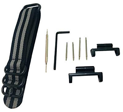 Richie strap 22 mm 5-Ring-Nylon-Uhrenarmband-Metall-Adapter-Set für Casio GShock GG-1000, GSG-100, GWG-100, GWG100, GSG100, Schwarz / Grau, Armband