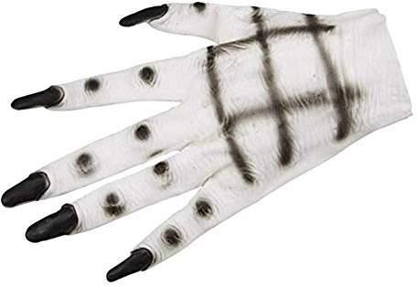 Halloween Ghost Gloves Scary Skeleton Gloves Claws Horror Zombie Walking Dead Gloves White Latex Fingered Gloves Cosplay Costume Accessory Props Funny Dress for Costume Party Carnival Huanted House