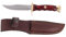 Muela Cuchillo de caza BW-10 con hoja de acero inoxidable MoVa de 10 cm y empuñadura de madera de coral para Caza, Pesca, Supervivencia y Bushcraft + Portabotellas de regalo