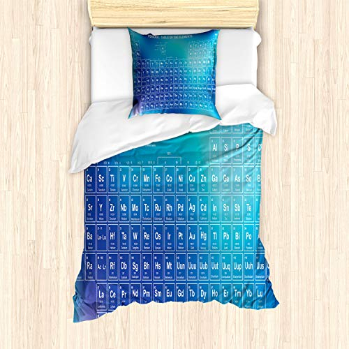 ABAKUHAUS Wissenschaft Bettbezug Set für Einzelbetten, Chemistry Element Tabelle, Milbensicher Allergiker geeignet mit Kissenbezug, Aqua Sky und Baby Blue