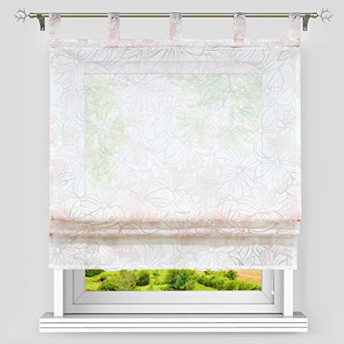 Heichkell Ausbrenner Raffrollo mit Schlaufen Raffgardine aus Voile in Ausbrennerqualität Faltenrollo in Küche Schlaufenrollos Pink BxH 60x140 cm